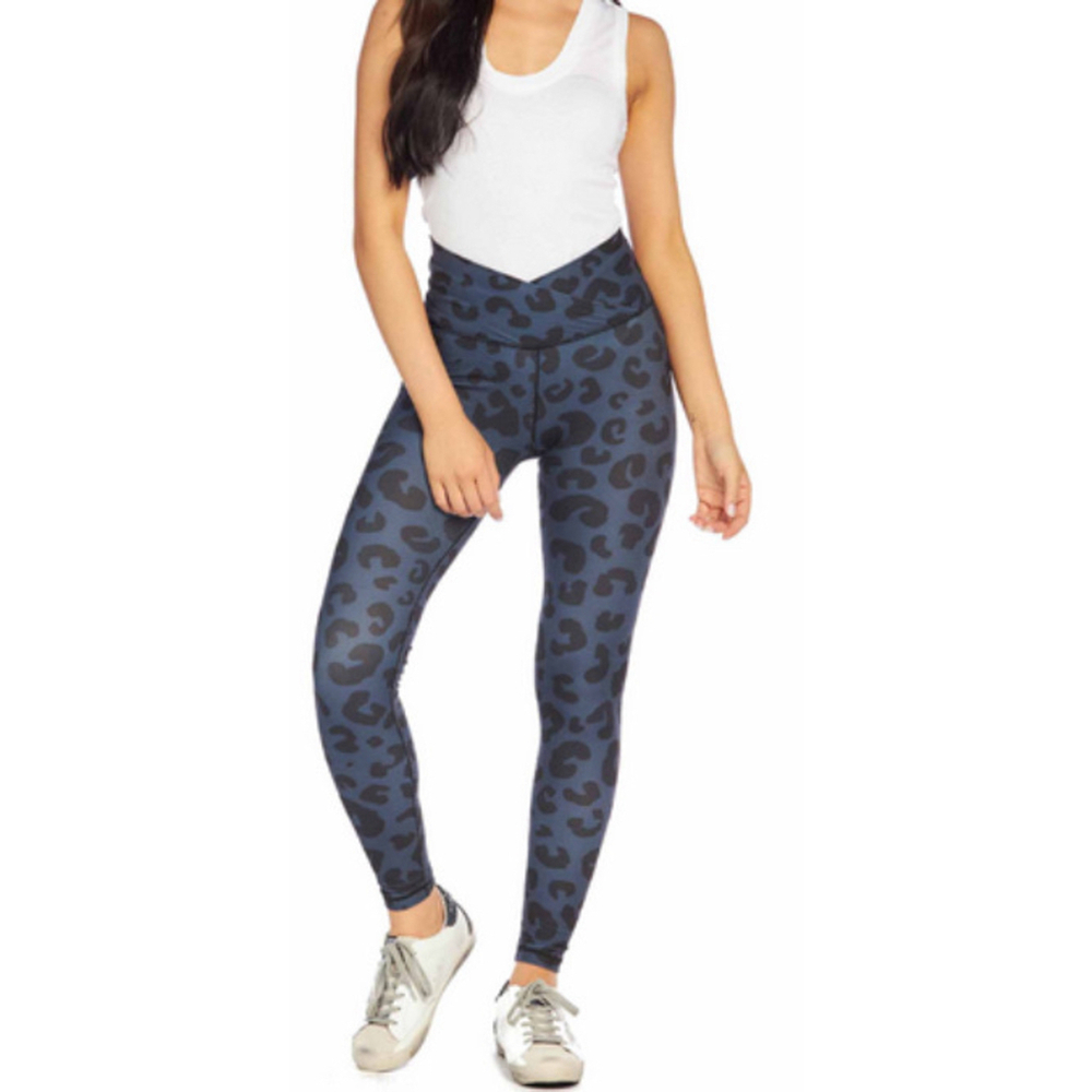 Mud Pie Braxton Blue Leopard Print Crossover Leggings NWT M